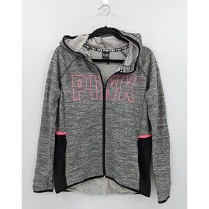 Victoria's Secret PINK Hoodie S Gray Colorblock Full Zip Logo-READ